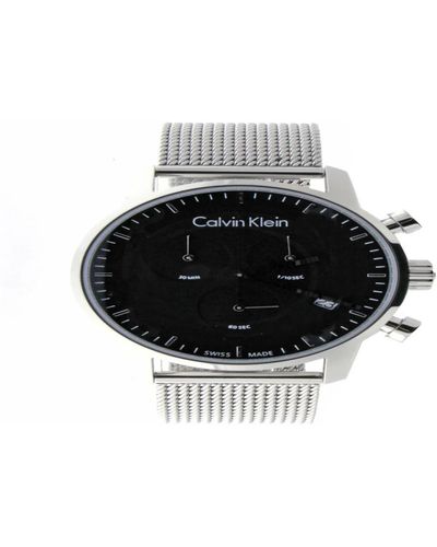 Calvin Klein Elegante quarz armbanduhr mit schwarzem zifferblatt und silbernem stahlarmband