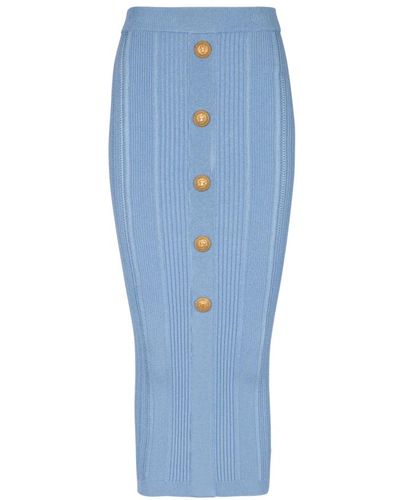 Balmain Falda de punto con 5 botones - Azul
