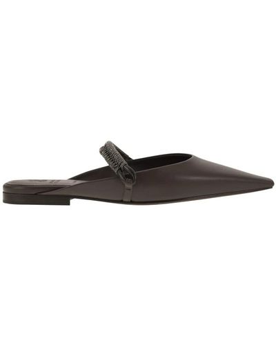 Brunello Cucinelli Zapatos planos de cuero nappa suave con correa preciosa - Negro