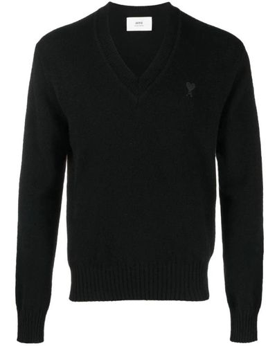 Ami Paris V-Neck Knitwear - Black