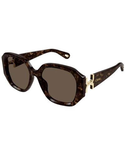 Chloé Stilvolle sonnenbrille in havana mit braunen gläsern - Schwarz