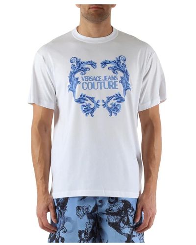 Versace Regular fit baumwoll t-shirt mit logo-druck - Blau