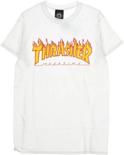 Thrasher Flames-T-Shirt - Weiß