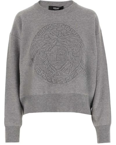 Versace Woll-kaschmir-pullover mit rundhalsausschnitt - Grau