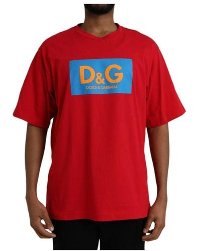 Dolce & Gabbana T-shirt con stampa logo e scollo rotondo - Rosso