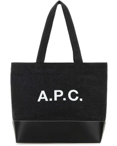 A.P.C. Schwarze denim-leder-einkaufstasche
