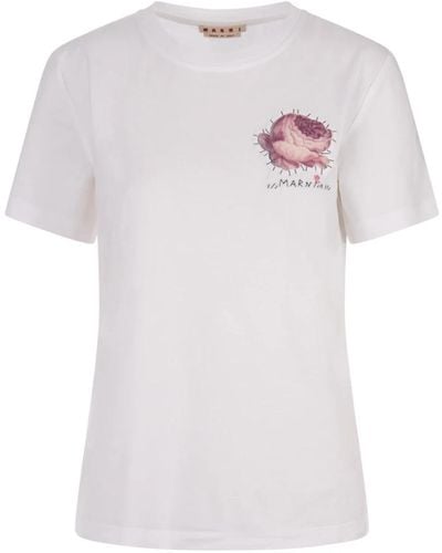 Marni Weißes blumenapplikation crew-neck t-shirt