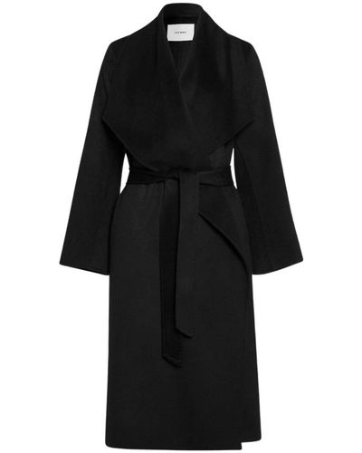 IVY & OAK Abrigo minimalista de lana con gran cuello de solapa - Negro