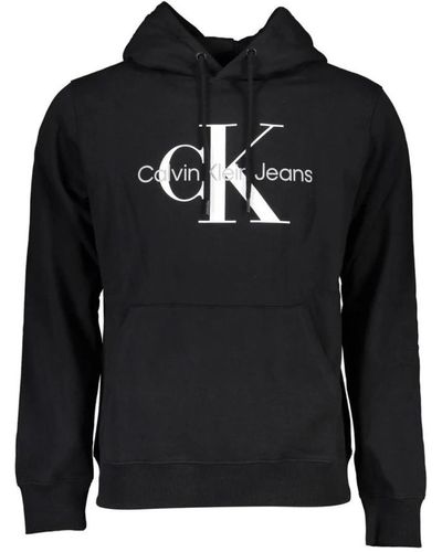 Calvin Klein Kapuzen-sweatshirt aus baumwolle mit logo-druck - Schwarz