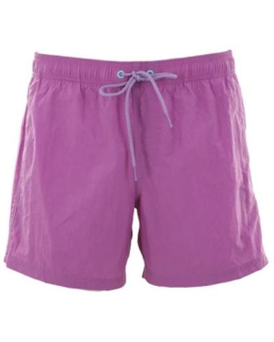 Sundek Pantaloncini da bagno in nylon viola con fascia tricolore