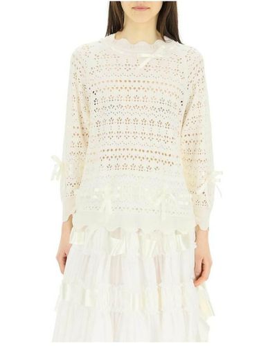 Simone Rocha Open-knit sweater with ribbons - Blanc