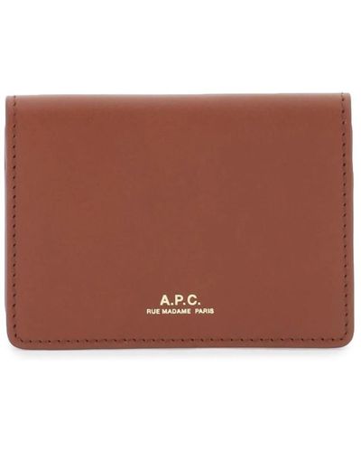 A.P.C. Billetera de cuero marrón coñac con solapa