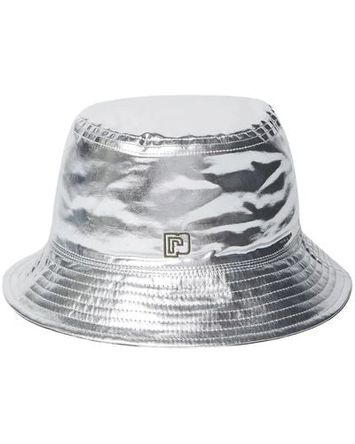 Rabanne Metallic bucket hat mit logo-stickerei - Grau