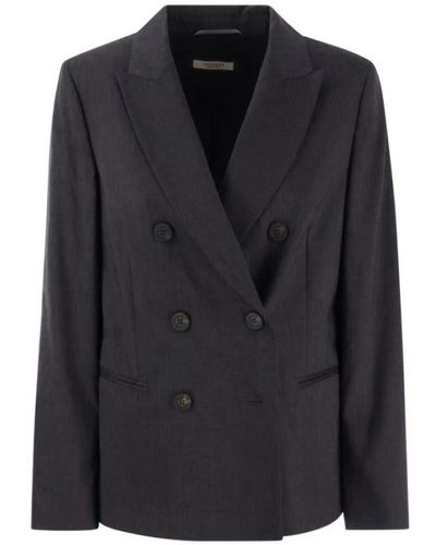 Peserico Elegante blazer doppio petto in lino e lana - Blu