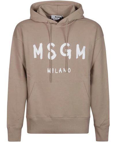 MSGM Beige logo print sweatshirt,navy logo print sweatshirt - Grau