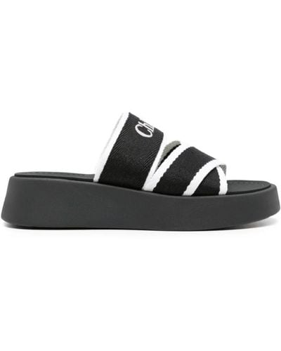 Chloé Weiße sandalen mit besticktem logo - Schwarz