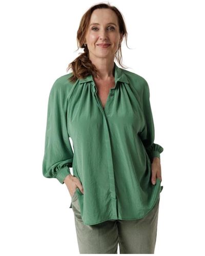 ZENGGI Jade bluse mit kragen und versteckten knöpfen - Grün