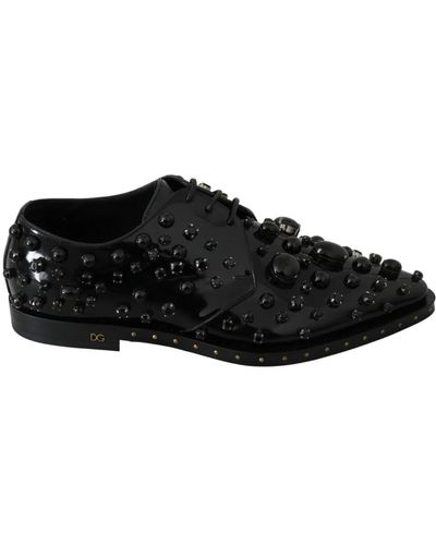 Dolce & Gabbana Scarpe abito in pelle nera con cristalli brogue - Nero