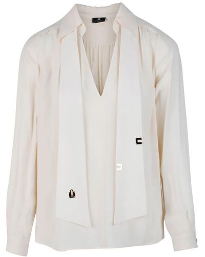Elisabetta Franchi Blusa elegante color crema con scollo a v e dettagli al collo - Bianco