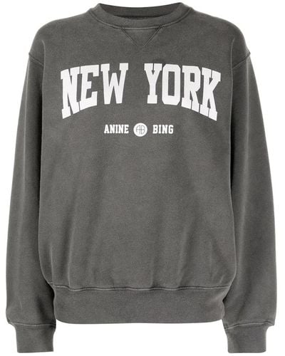 Anine Bing Universität sweatshirt gewaschen schwarz slogan druck - Grau