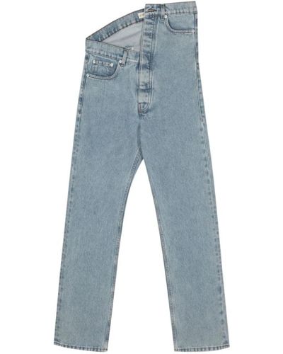 Y. Project Eisblaue asymmetrische taille jeans