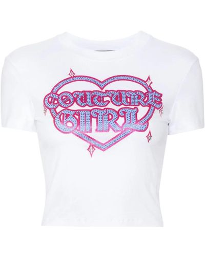 Versace Weißes logo print t-shirt mit kristallverzierung - Lila