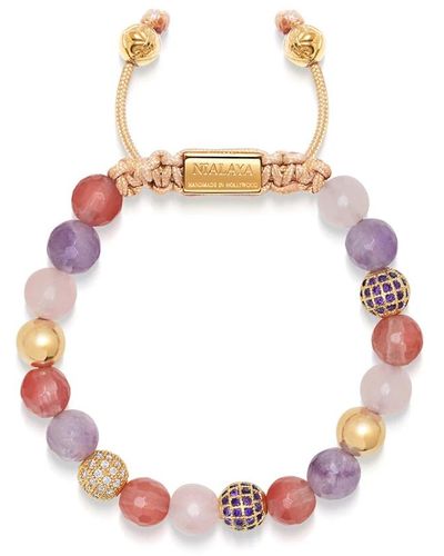 Nialaya Beaded bracelet with rose quartz, amethyst, cherry quartz and gold - Pink