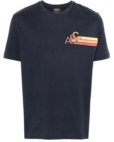 A.P.C. Blaues baumwoll-jersey t-shirt mit logo-print