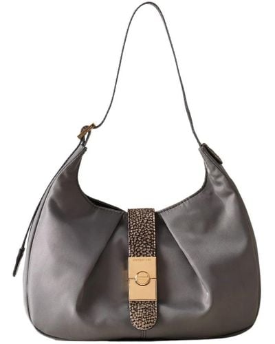 Borbonese Cortina hobo small - fabric leather shoulder bag - Grigio