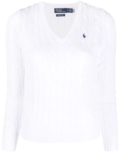 Ralph Lauren Geflochtener v-ausschnitt pullover - Weiß