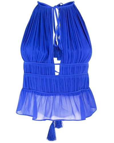 Patrizia Pepe Top azul con cordones y borlas