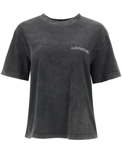 Alessandra Rich Camiseta oversize con estampado gráfico y pedrería - Negro