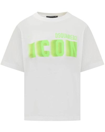 DSquared² Maglietta bianca con girocollo e scritta - Verde
