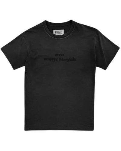 Maison Margiela Schwarzes t-shirt mit umgekehrtem logo,schwarze t-shirts polos für frauen