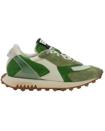 RUN OF Sneakers in pelle verde con suole bianche/arancioni