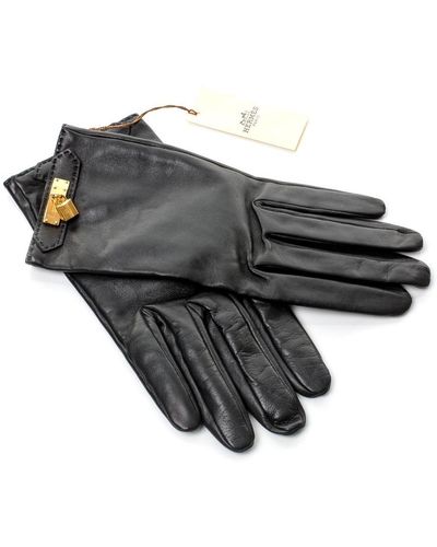 Hermès Black soya woman's lambskin gloves - Nero