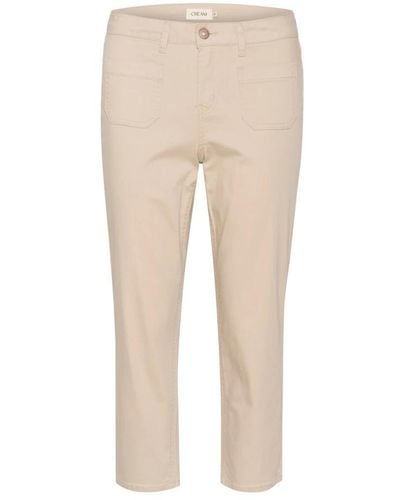Cream Cropped Trousers - Natural