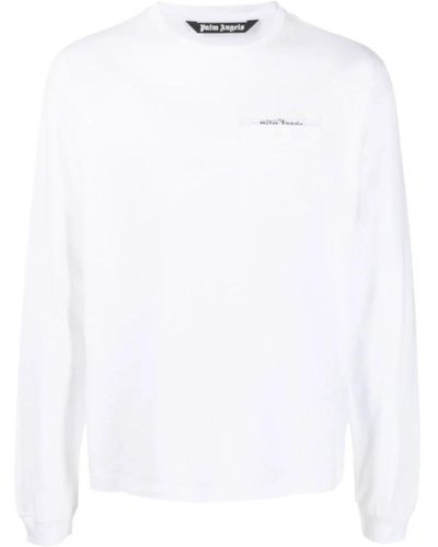 Palm Angels Logo-patch langarm beige t-shirt - Weiß