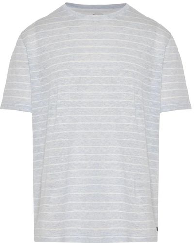 Eleventy T-shirt a righe in lino cotone - Bianco