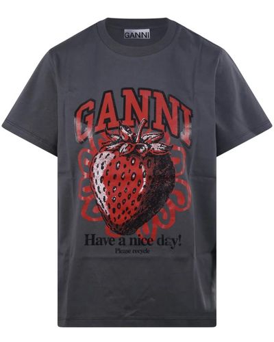 Ganni Camiseta relajada de jersey de fresa - Gris