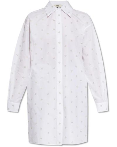 Fendi Vestito camicia con monogramma - Bianco