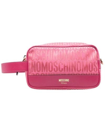 Moschino Rosa jacquard logo pochette mit lederbesatz - Pink