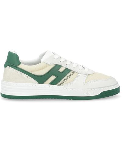 Hogan Weiße und grüne leder sneakers vintage stil