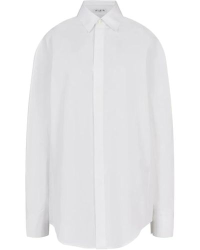 Alaïa Blanc camicia slim fit girocollo - Bianco