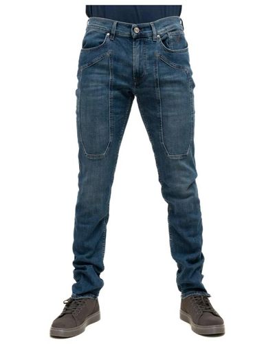 Jeckerson Slim fit jeans mit ikonischen patches - Blau