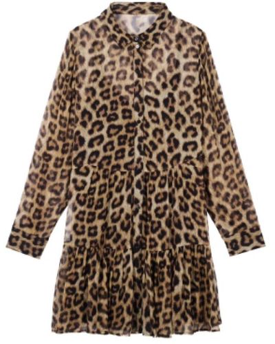 Ba&sh Vestido corto estampado leopardo fusion - Marrón