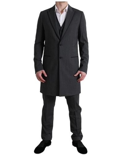 Dolce & Gabbana Langer 3-teiliger Anzug aus Wolle mit zwei Knöpfen in Grau - Schwarz