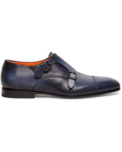 Santoni Men's leather double-buckle shoe - Blu