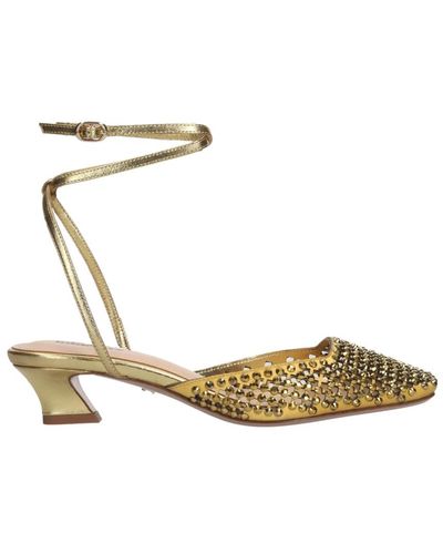 Lola Cruz Zapatos planos de cuero dorado con puntera cuadrada - Metálico
