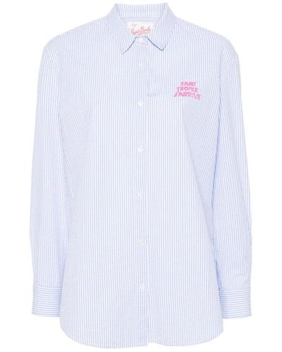 Mc2 Saint Barth Camisa de algodón a rayas con escritura - Blanco